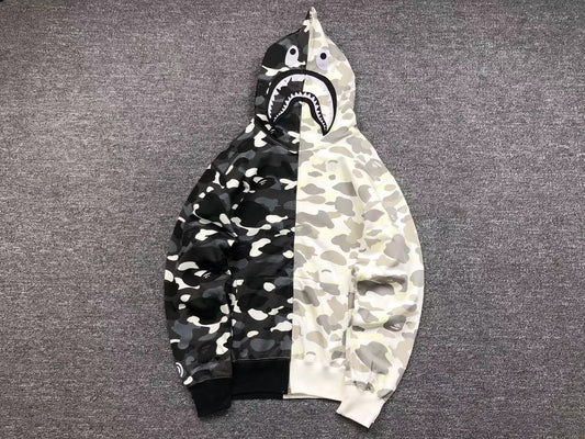 Sweat à capuche entièrement zippé BAPE CITY CAMO HALF SHARK BLANC/NOIR