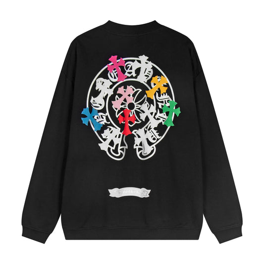 Sweat-shirt noir avec logo fer à cheval et croix colorée CHROME HEARTS