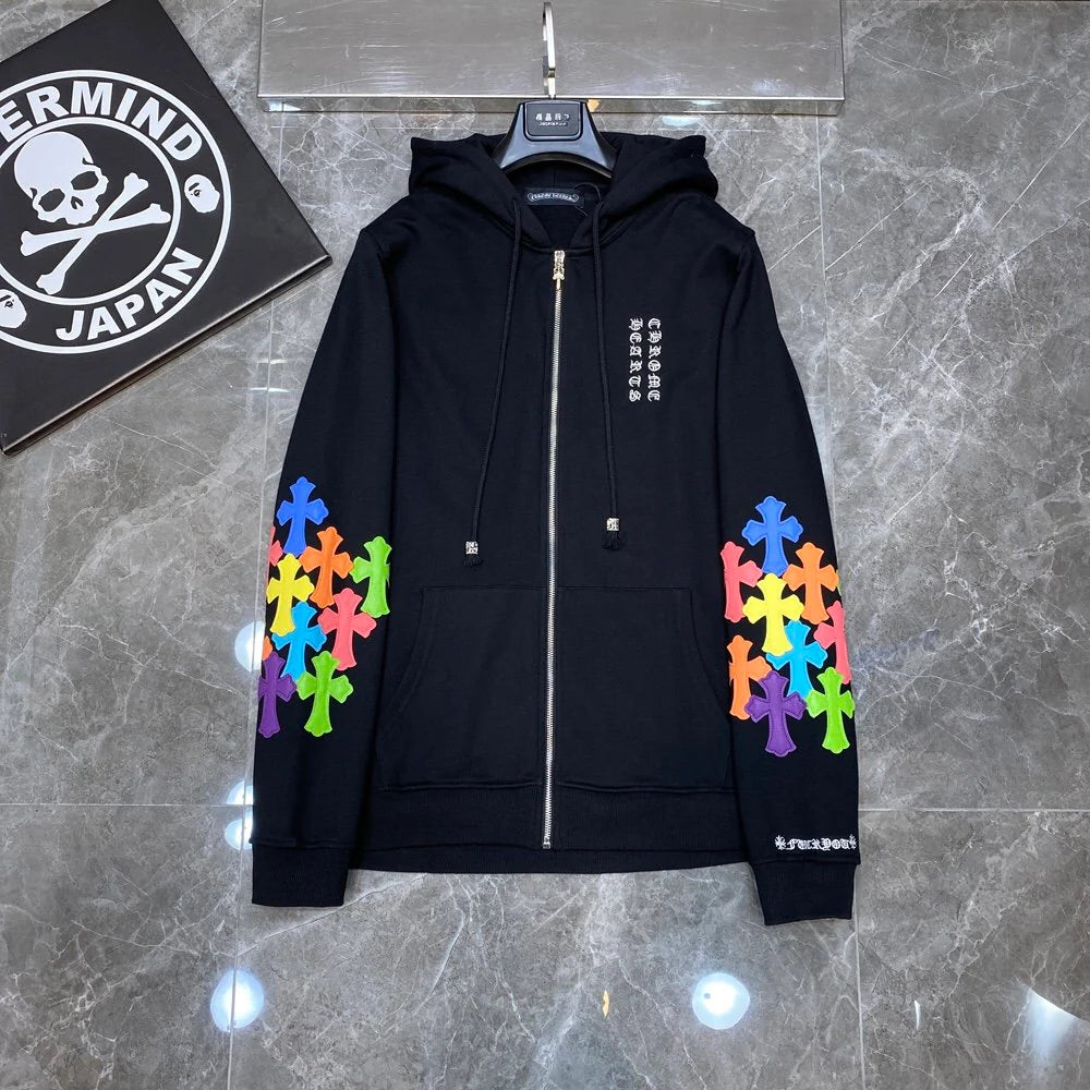 Sweat à capuche zippé avec patch croix multicolore Chrome Hearts noir