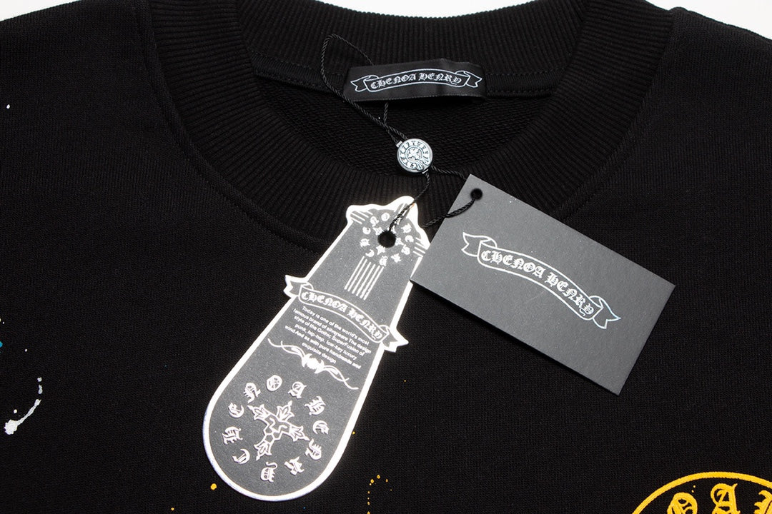 CHROME HEARTS PAINT DRIP JAUNE CROSS SWEATSHIRT NOIR