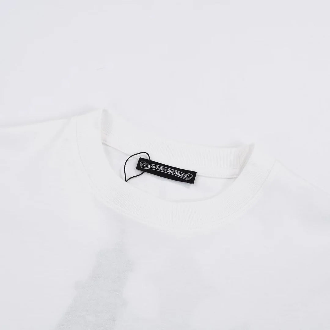 T-SHIRT BLANC AVEC LOGO CROIX DORÉE ET CHROME HEARTS