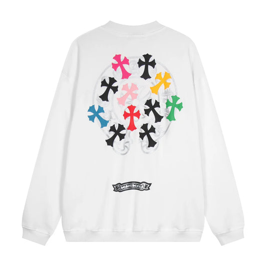Sweat-shirt blanc avec logo fer à cheval et croix colorée CHROME HEARTS