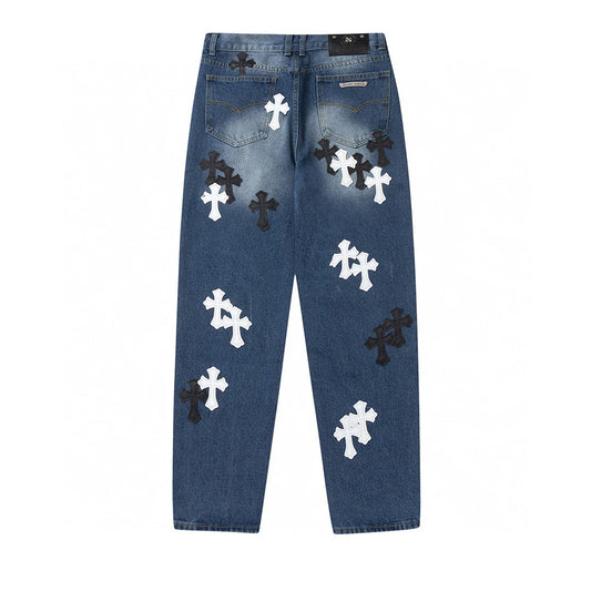 CHROME HEARTS BLANC NOIR PATCH CROIX JEANS DENIM