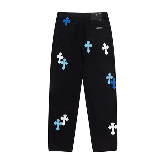 JEAN NOIR AVEC PATCH CROIX BLEUE CHROME HEARTS