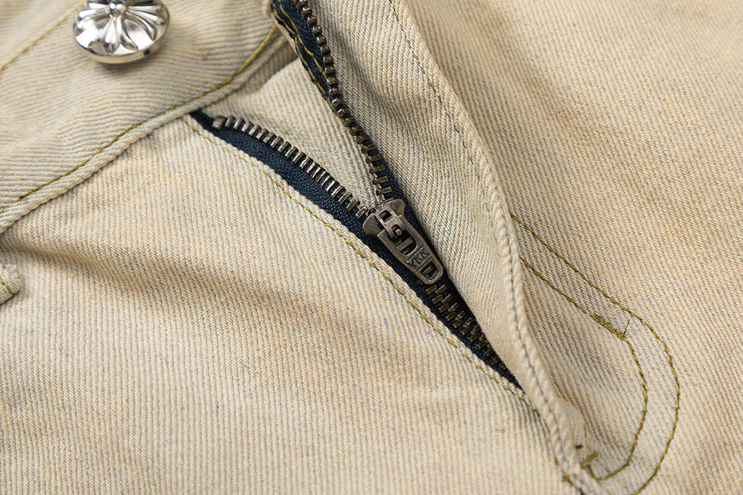 CHROME HEARTS ORANGE MARRON PATCH CROIX JEANS BEIGE