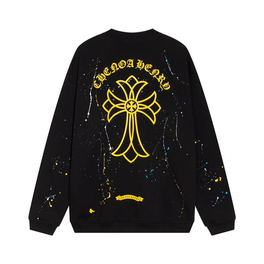 CHROME HEARTS PAINT DRIP JAUNE CROSS SWEATSHIRT NOIR