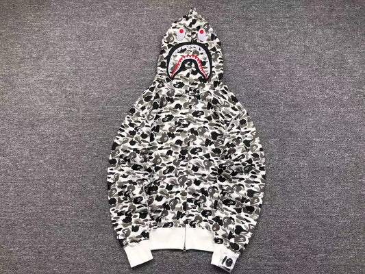 Sweat à capuche zippé intégral BAPE ABC CAMO SHARK GRIS