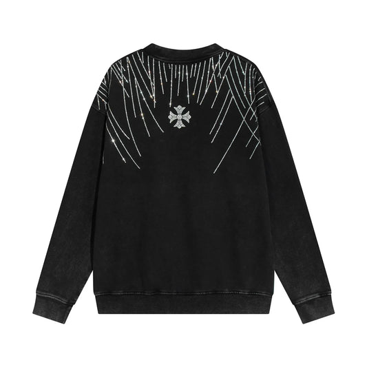 Sweat-shirt noir à motif cœurs chromés et strass