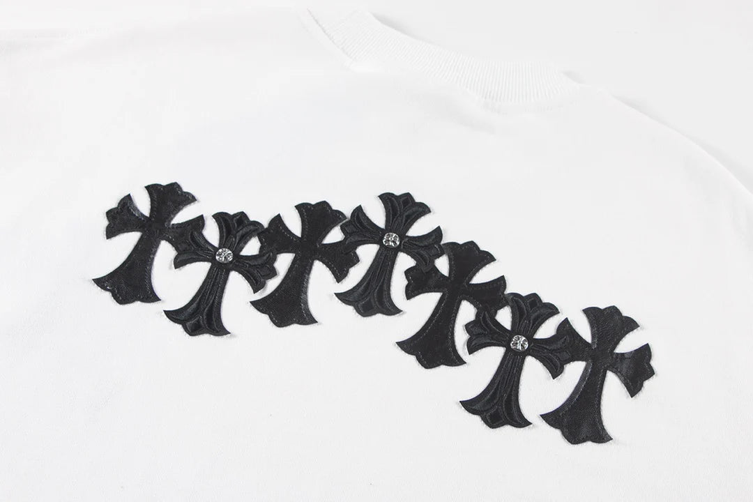 SWEAT-SHIRT BLANC AVEC PATCH CROIX CHROME HEARTS