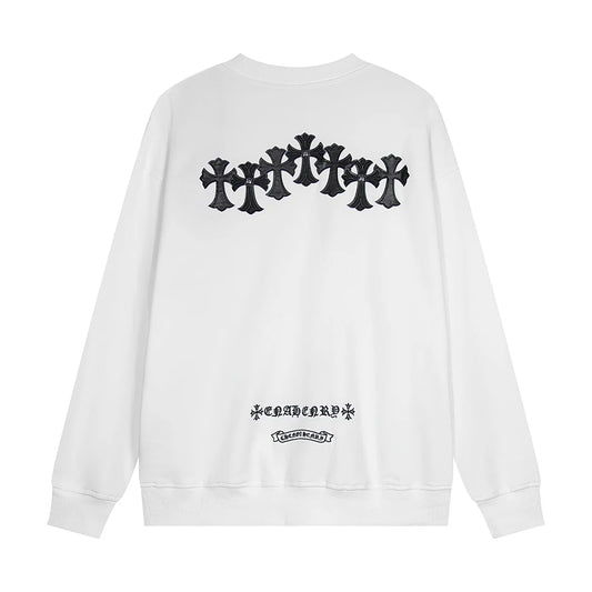 SWEAT-SHIRT BLANC AVEC PATCH CROIX CHROME HEARTS