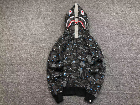 Sweat à capuche zippé BAPE SPACE CAMO DOUBLE SHARK NOIR