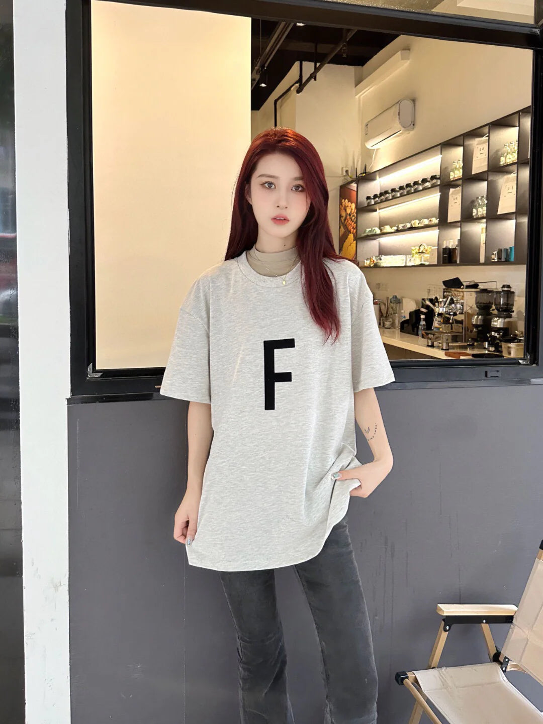 T-shirt « Fear of God » avec la lettre F (gris clair)