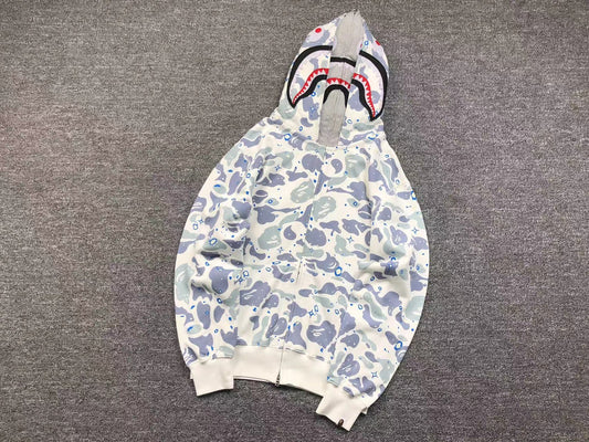 Sweat à capuche entièrement zippé BAPE SPACE CAMO DOUBLE SHARK BLANC