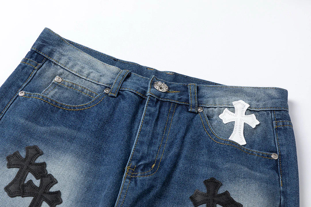 CHROME HEARTS BLANC NOIR PATCH CROIX JEANS DENIM