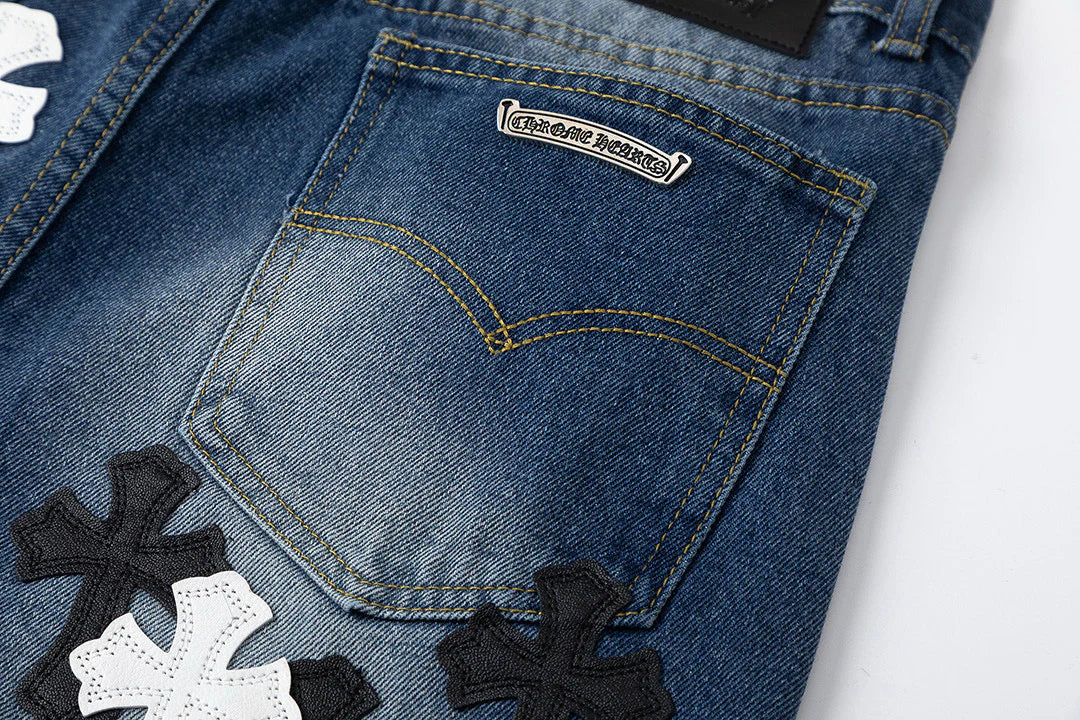 CHROME HEARTS BLANC NOIR PATCH CROIX JEANS DENIM