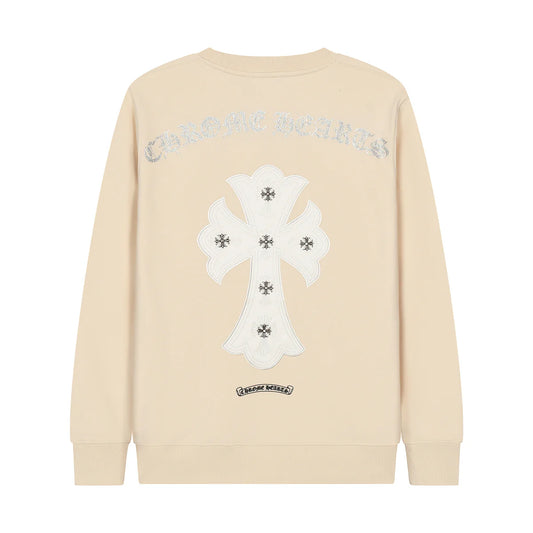 Sweat-shirt beige avec patch croix blanches CHROME HEARTS