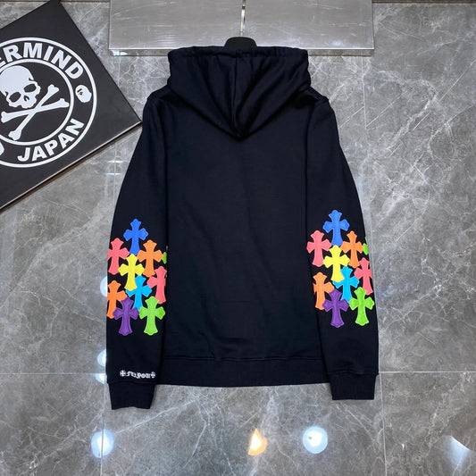 Sweat à capuche zippé avec patch croix multicolore Chrome Hearts noir