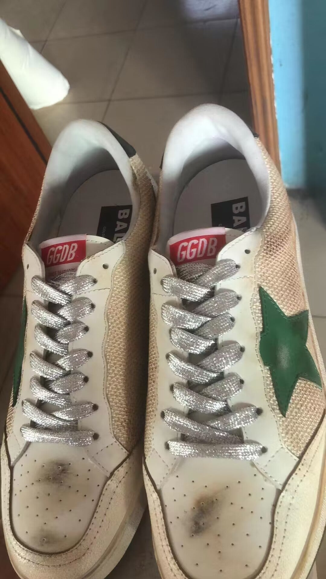 GOLDEN GOOSE Ball Star Sneakers In Leather And Mesh With Black Heel Tab