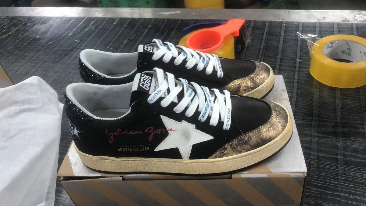 GOLDEN GOOSE Black Canvas Ball Star Sneakers With Platinum-colored Star