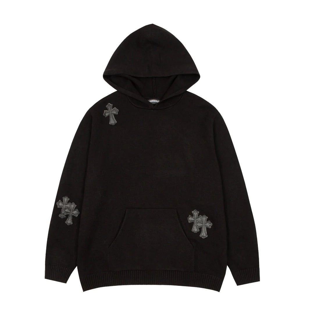 Sweat à capuche avec patch croix noire Chrome Hearts Noir