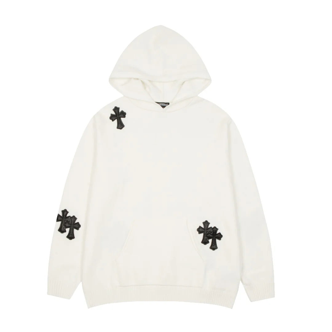 Sweat à capuche avec patch croix noire Chrome Hearts blanc