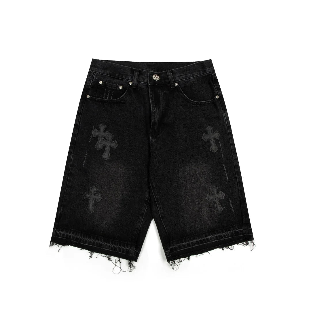 SORTS NOIRS AVEC PATCH CROIX NOIRE ET CHROME HEARTS