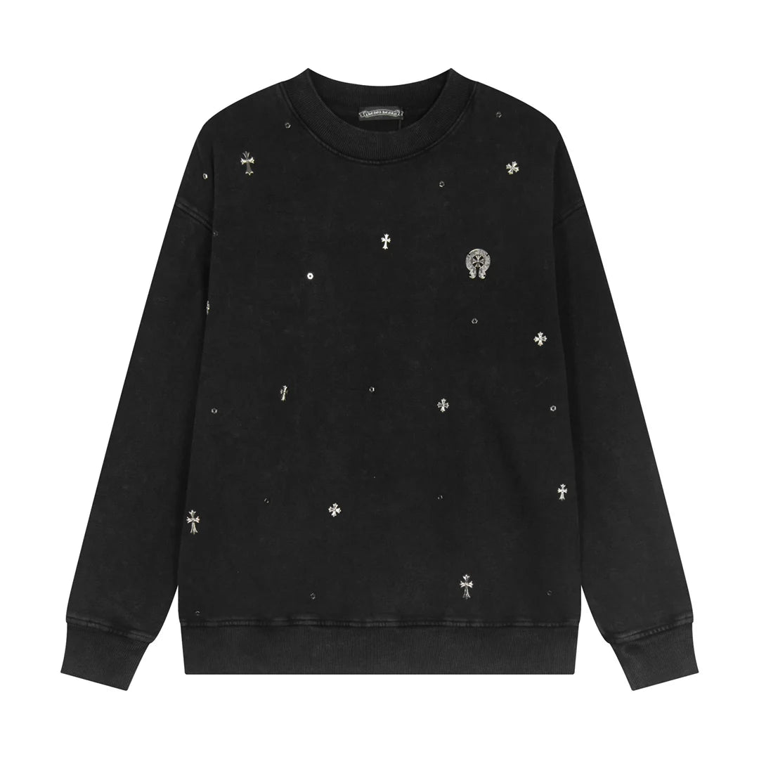 SWEAT-SHIRT NOIR CHROME HEARTS CROIX MÉTALLIQUE