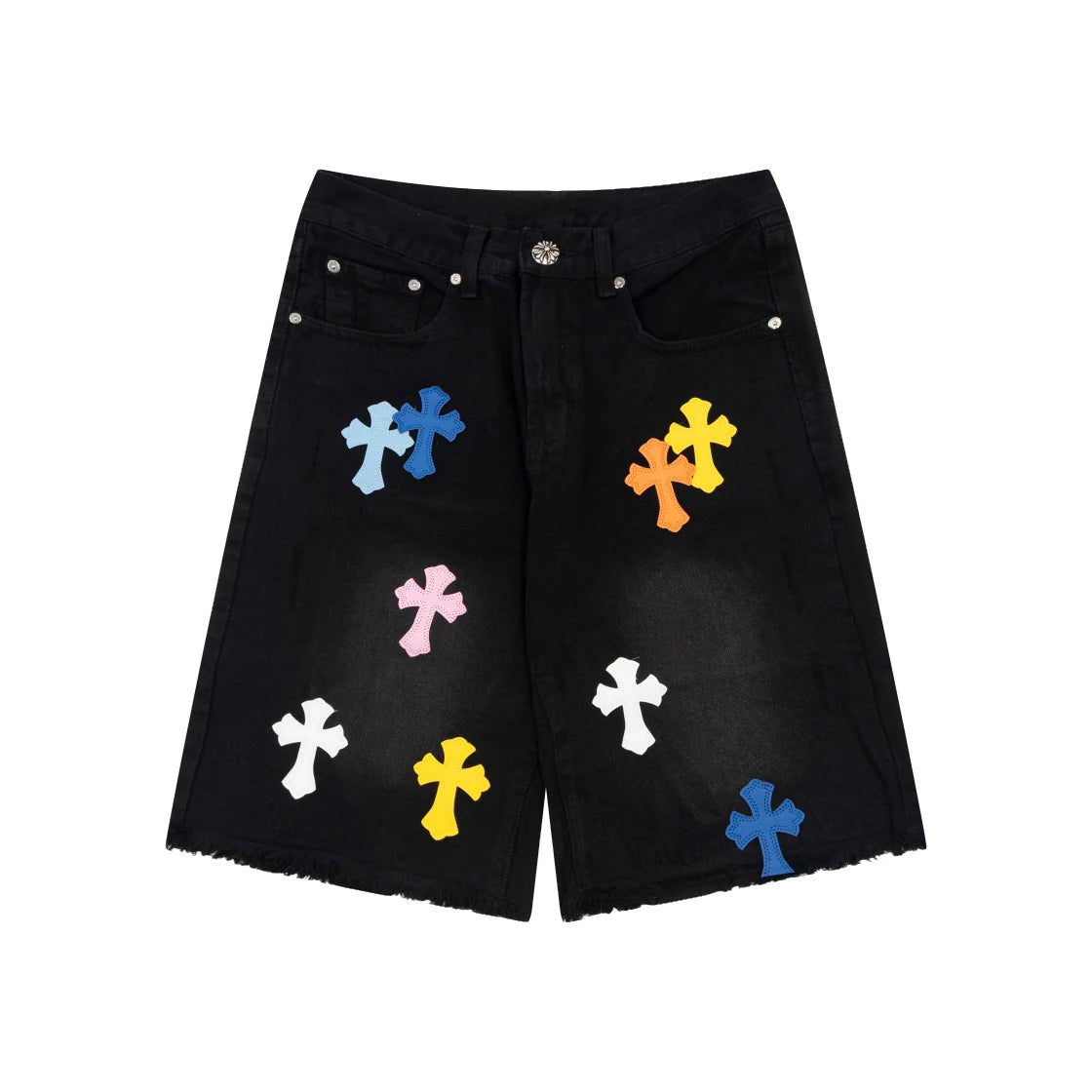 SHORT NOIR AVEC PATCH CROIX MULTICOLORE CHROME HEARTS
