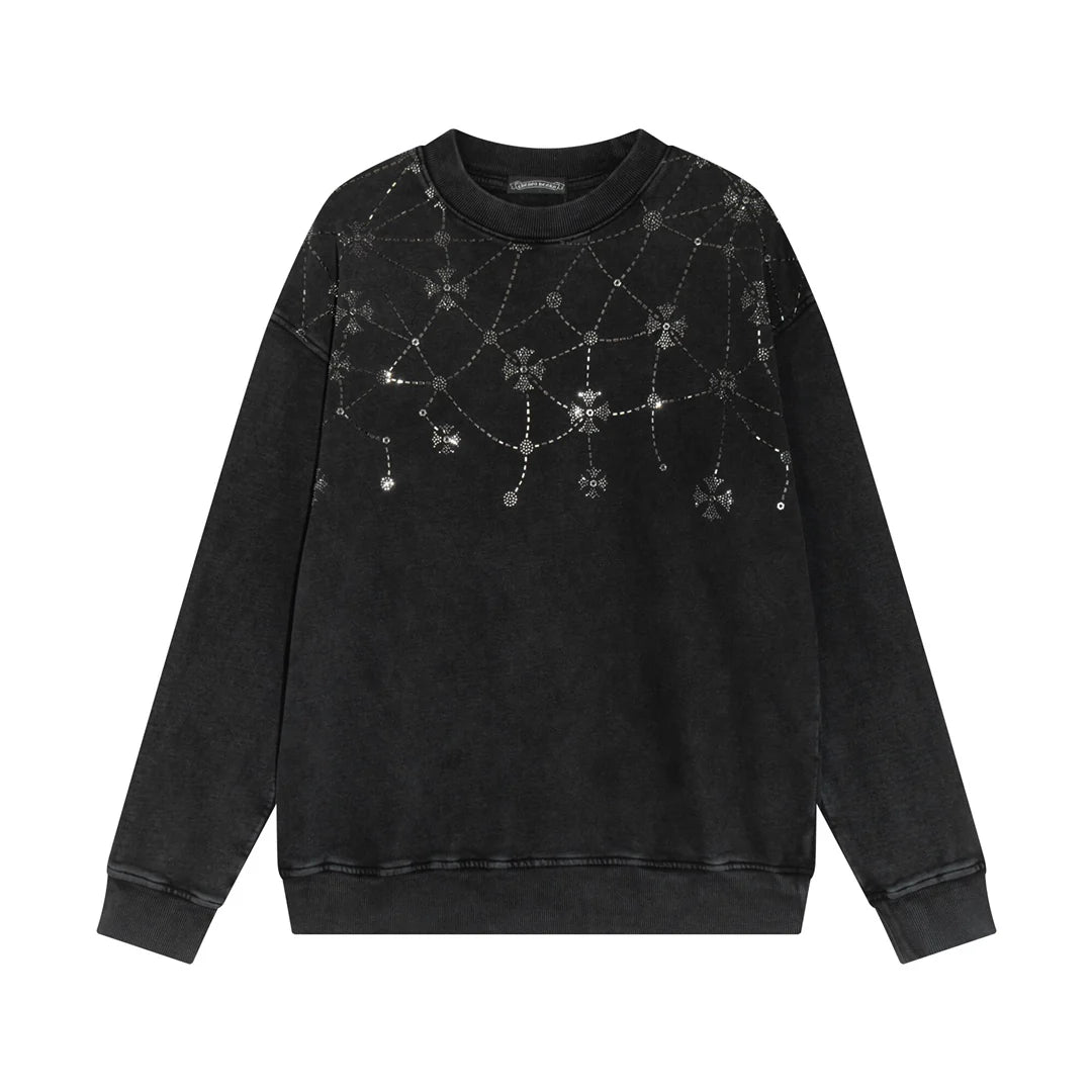 Sweat-shirt en réseau de strass CHROME HEARTS noir délavé