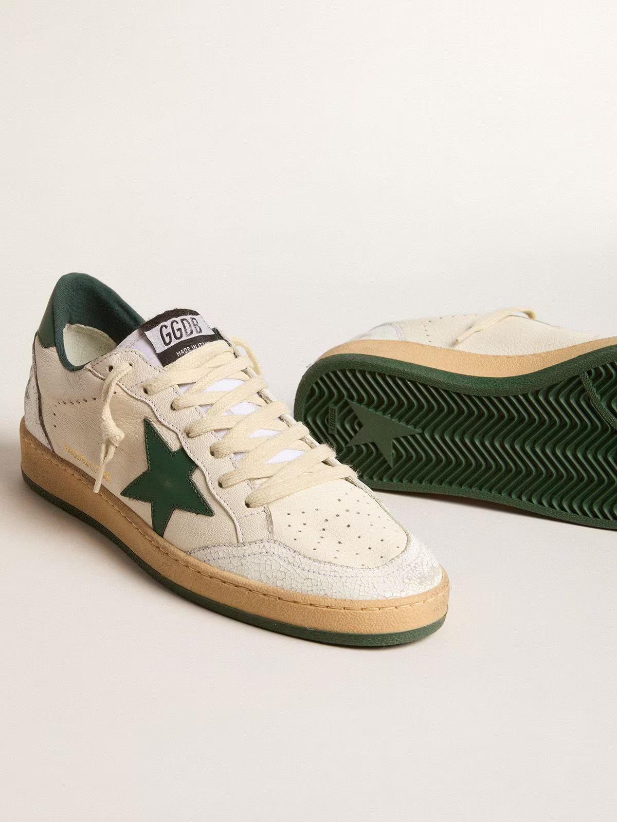 Golden Goose Ball Star Sneaker – White/Green Distressed Suede