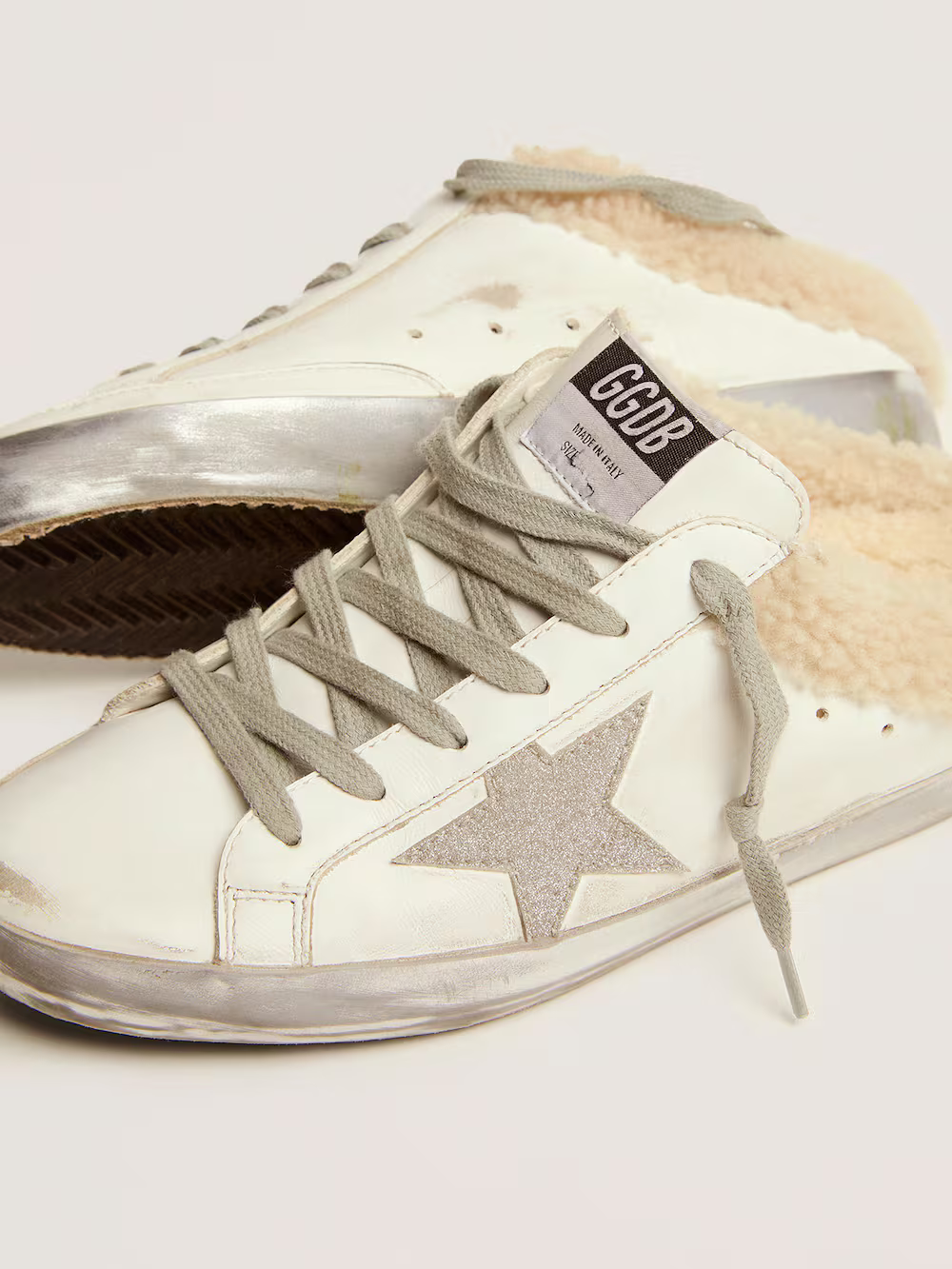 Golden Goose Shearling Slide Super-Star Sneaker with Glitter Star