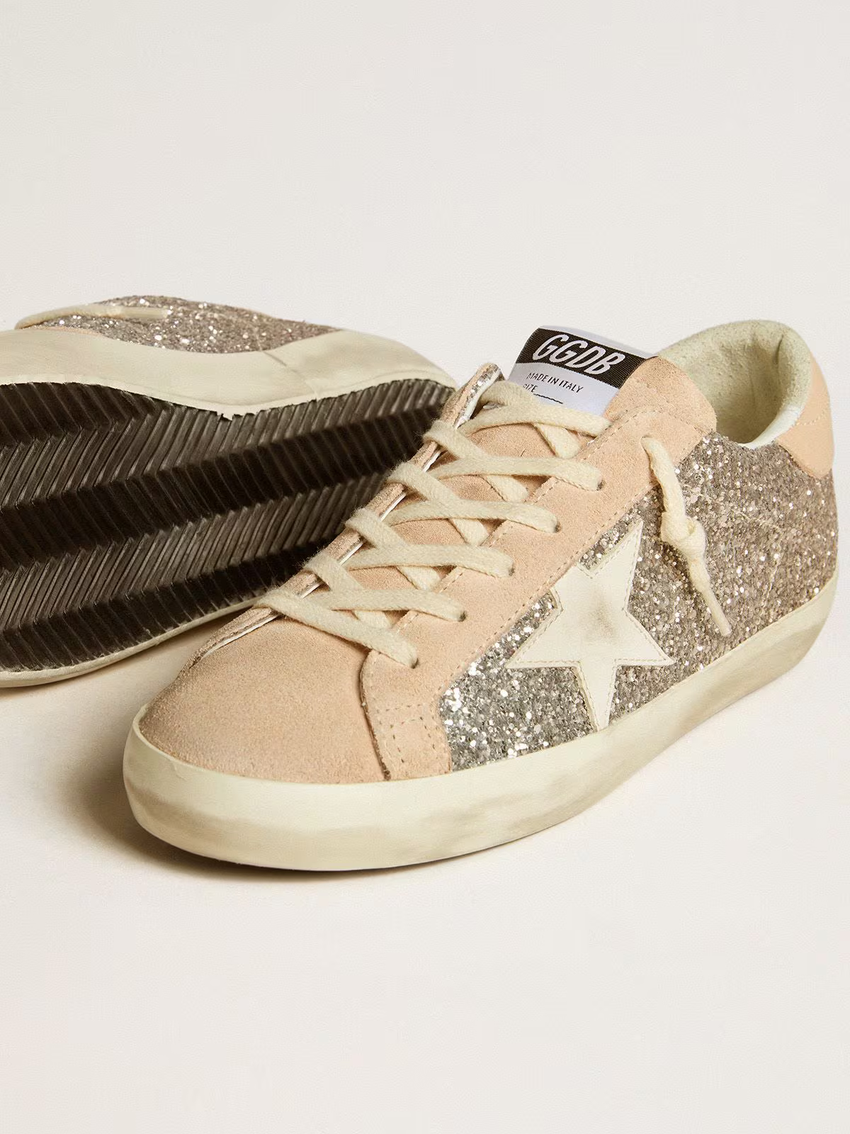 Golden Goose Super-Star – Gold Glitter & Beige Suede