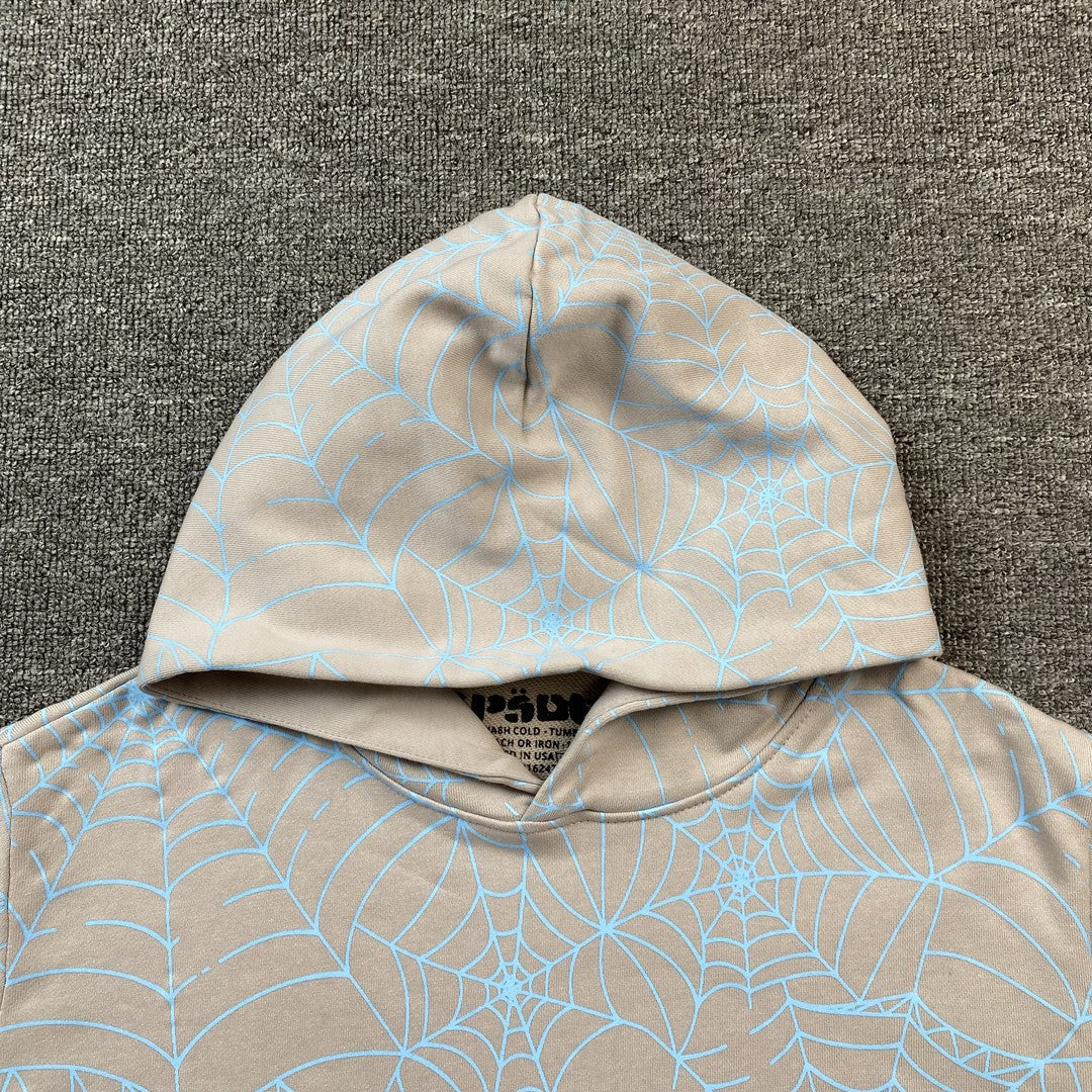 Sweat à capuche Web SP5DER AOP gris chiné
