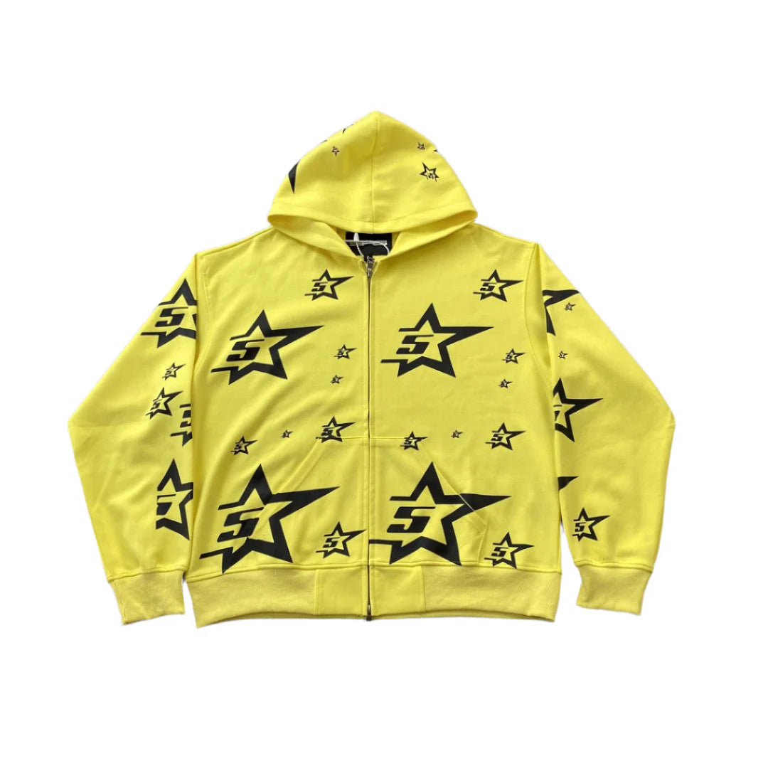 Sweat à capuche zippé double couche 5 étoiles SP5DER jaune