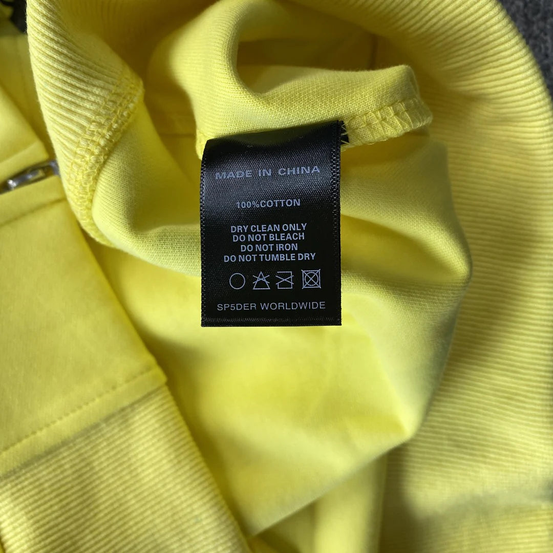 Sweat à capuche zippé double couche 5 étoiles SP5DER jaune