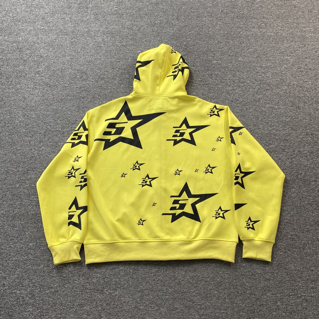 Sweat à capuche zippé double couche 5 étoiles SP5DER jaune