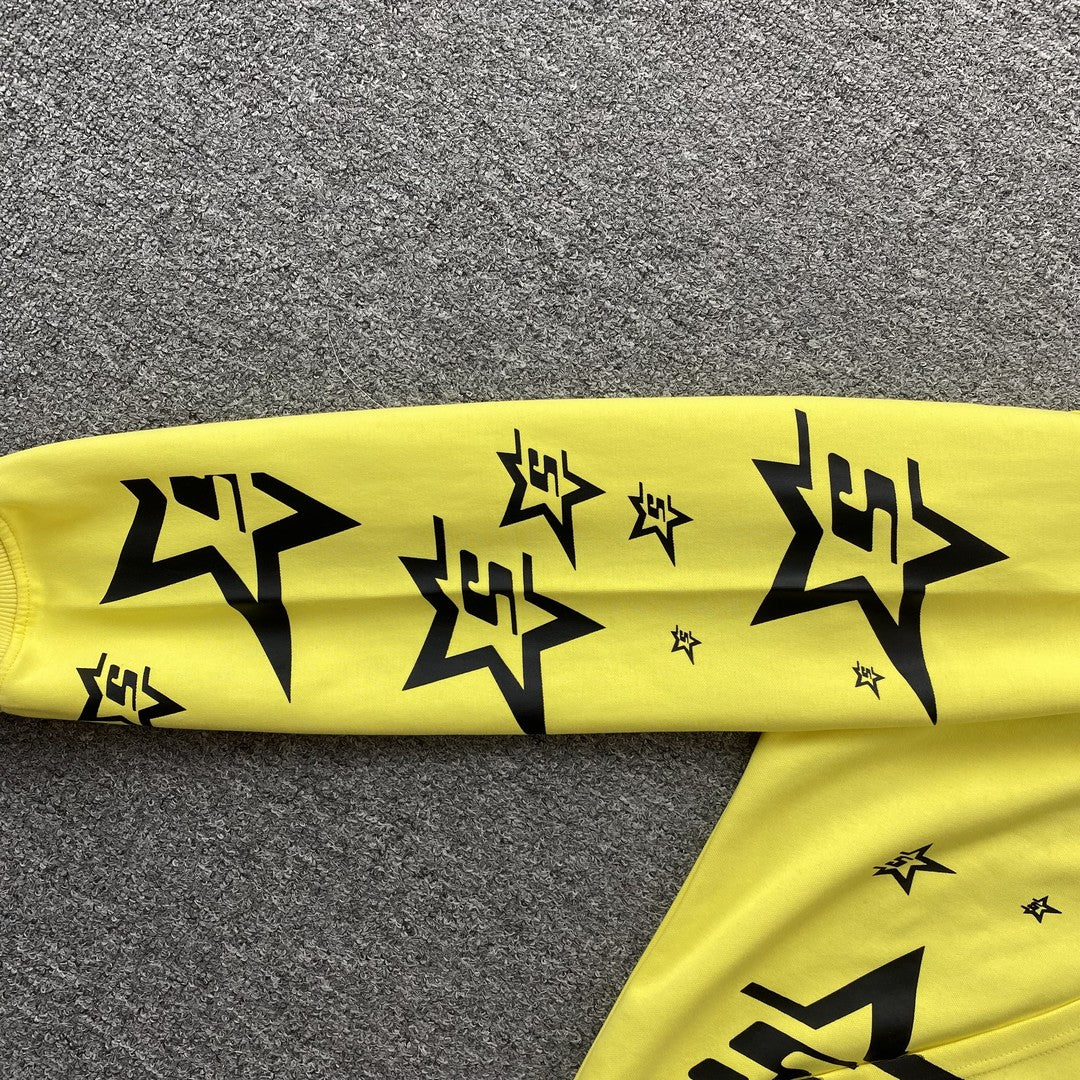 Sweat à capuche zippé double couche 5 étoiles SP5DER jaune
