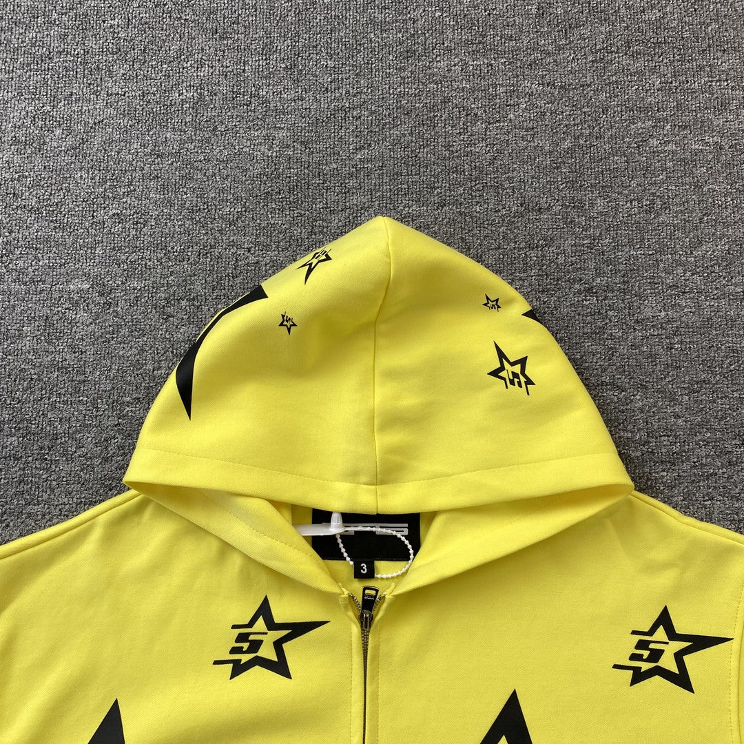 Sweat à capuche zippé double couche 5 étoiles SP5DER jaune