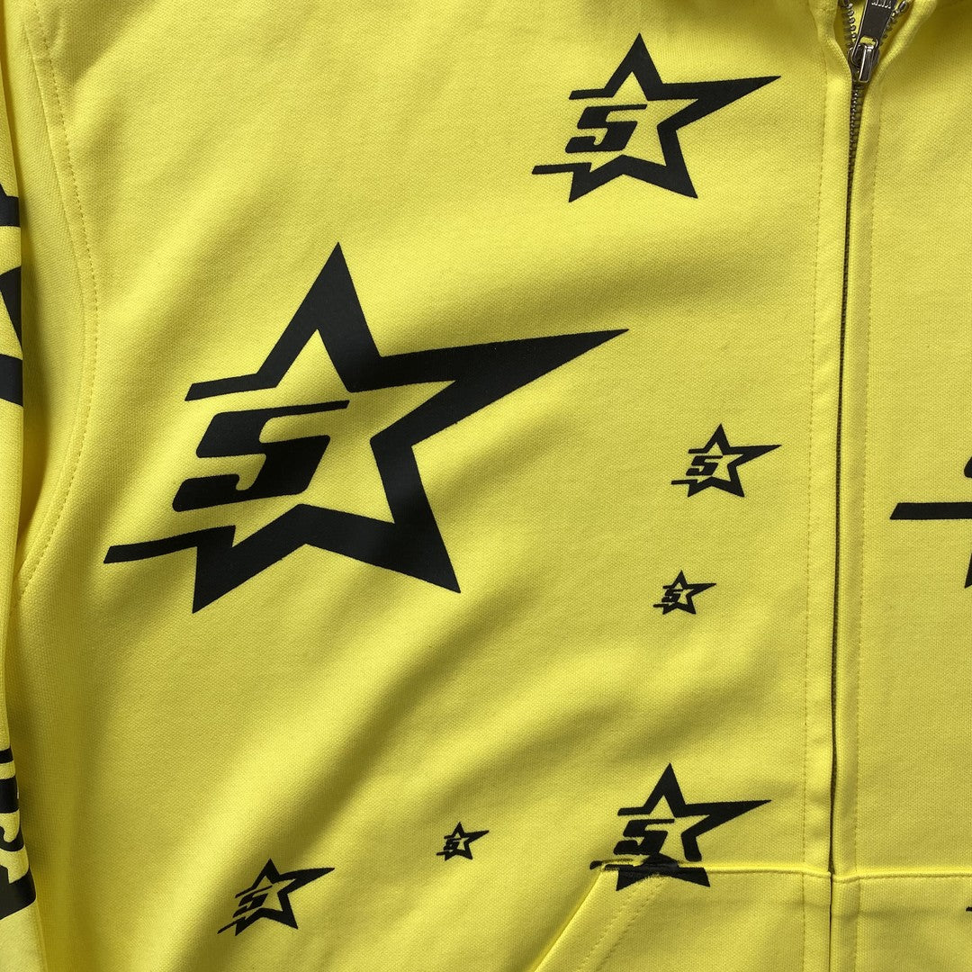 Sweat à capuche zippé double couche 5 étoiles SP5DER jaune