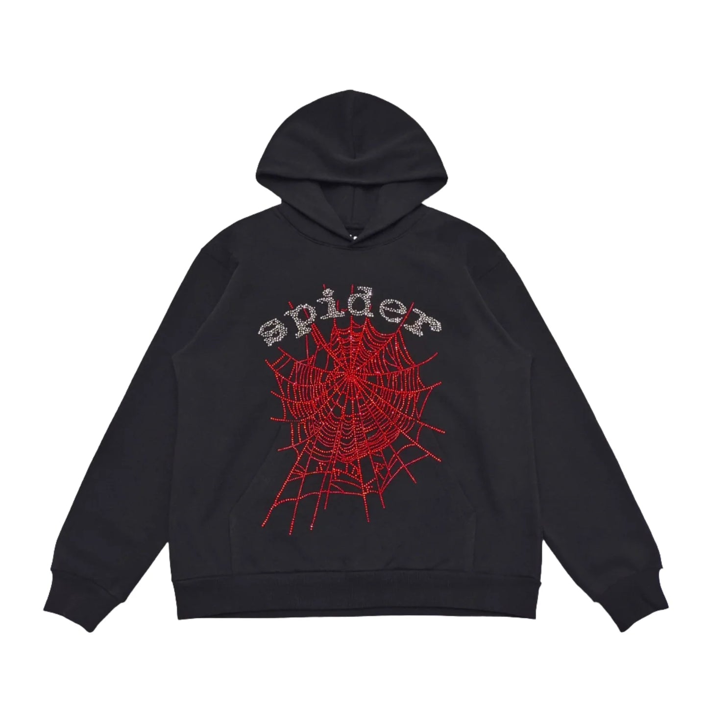 Sweat à capuche SP5DER WEB strass noir