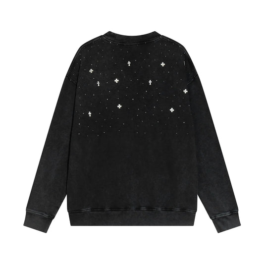Sweat-shirt à strass étoilés et CHROME HEARTS noir délavé