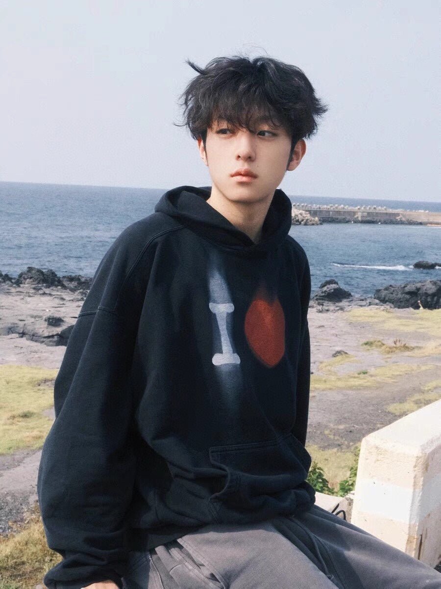Balenciaga Black Hoodie with "I Love" Graphic