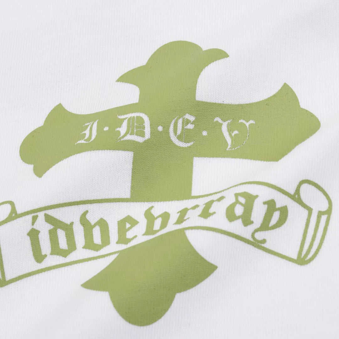 T-SHIRT BLANC AVEC LOGO CROIX DORÉE ET CHROME HEARTS