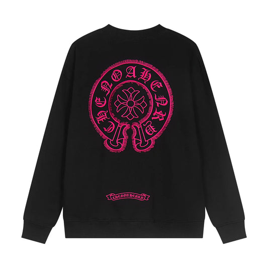 Sweat-shirt noir avec logo fer à cheval rose CHROME HEARTS