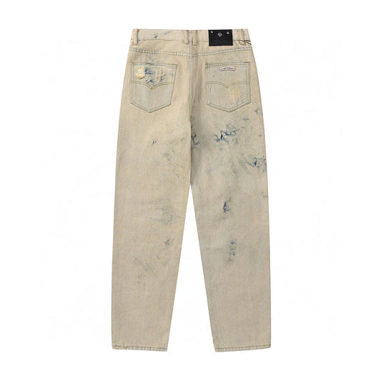 CHROME HEARTS ORANGE MARRON PATCH CROIX JEANS BEIGE