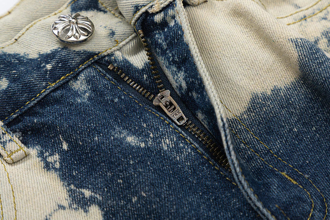 JEAN CHROME HEARTS TIE DYE BLANC ORANGE AVEC PATCH CROIX