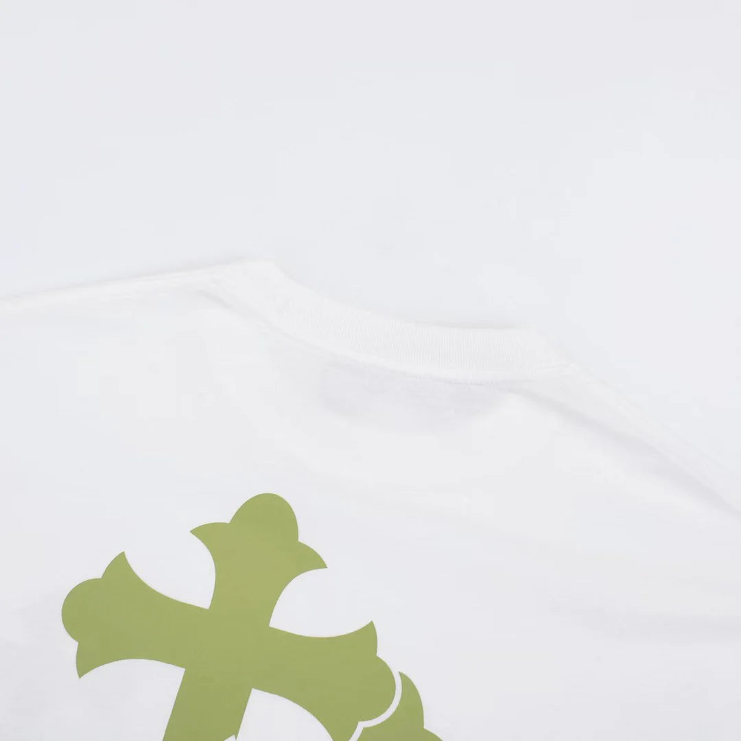 T-SHIRT BLANC AVEC LOGO CROIX DORÉE ET CHROME HEARTS