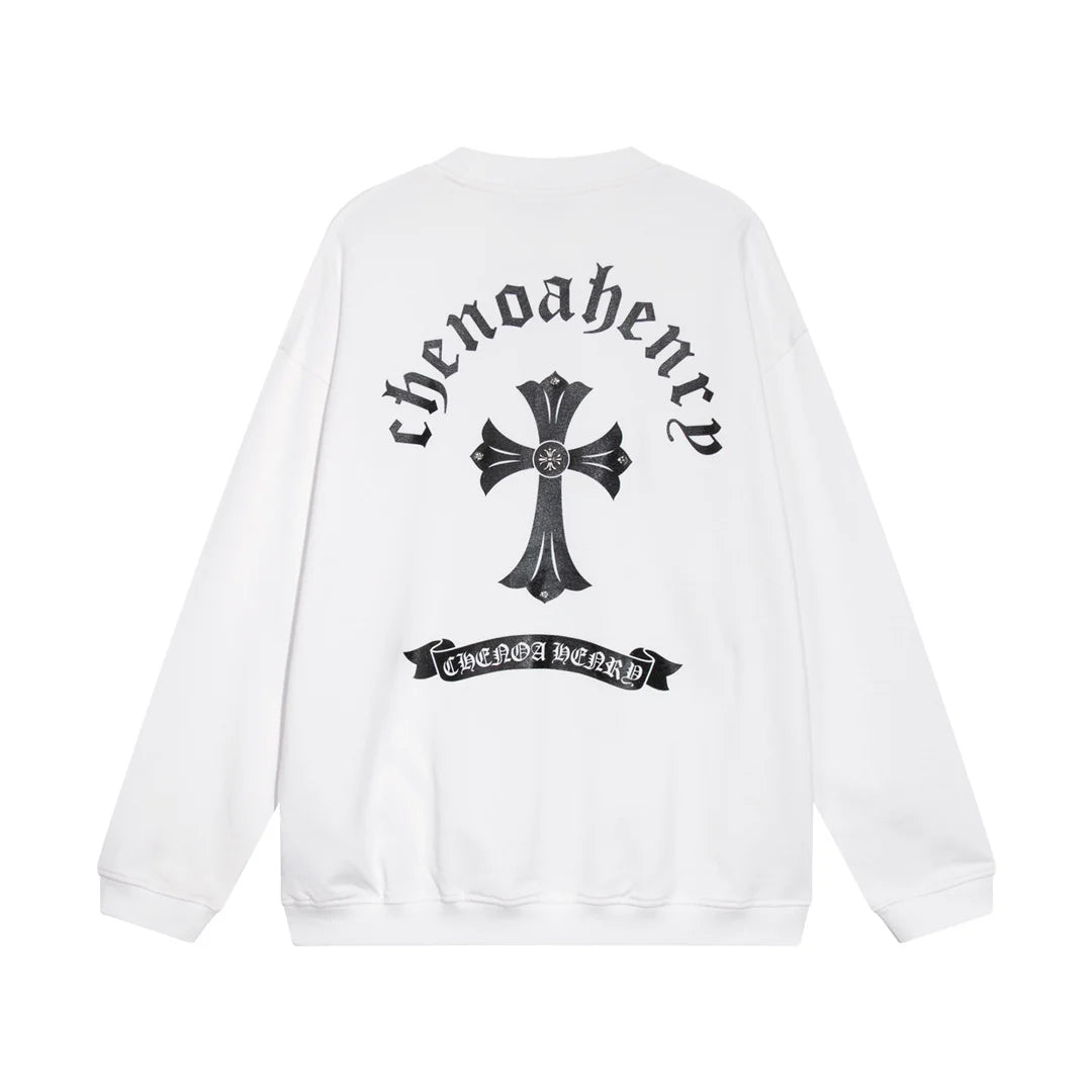 SWEAT-SHIRT CHROME HEARTS BLACK CROSS BLANC