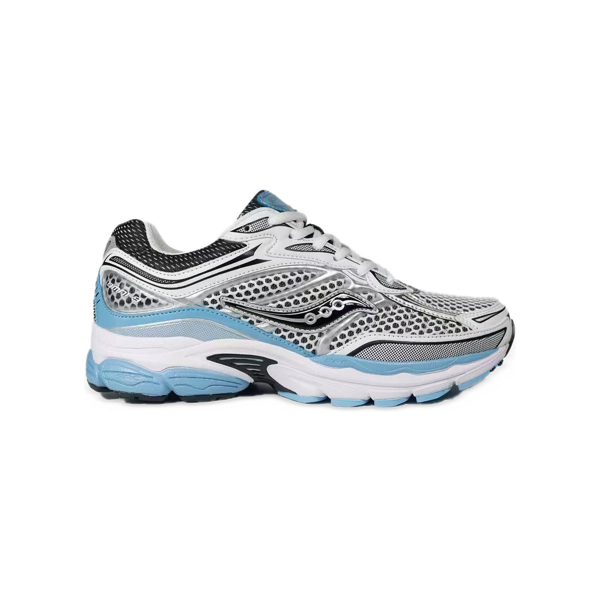 Saucony ProGrid Omni 9 Blanc / Argent / Bleu Ciel – vue latérale
