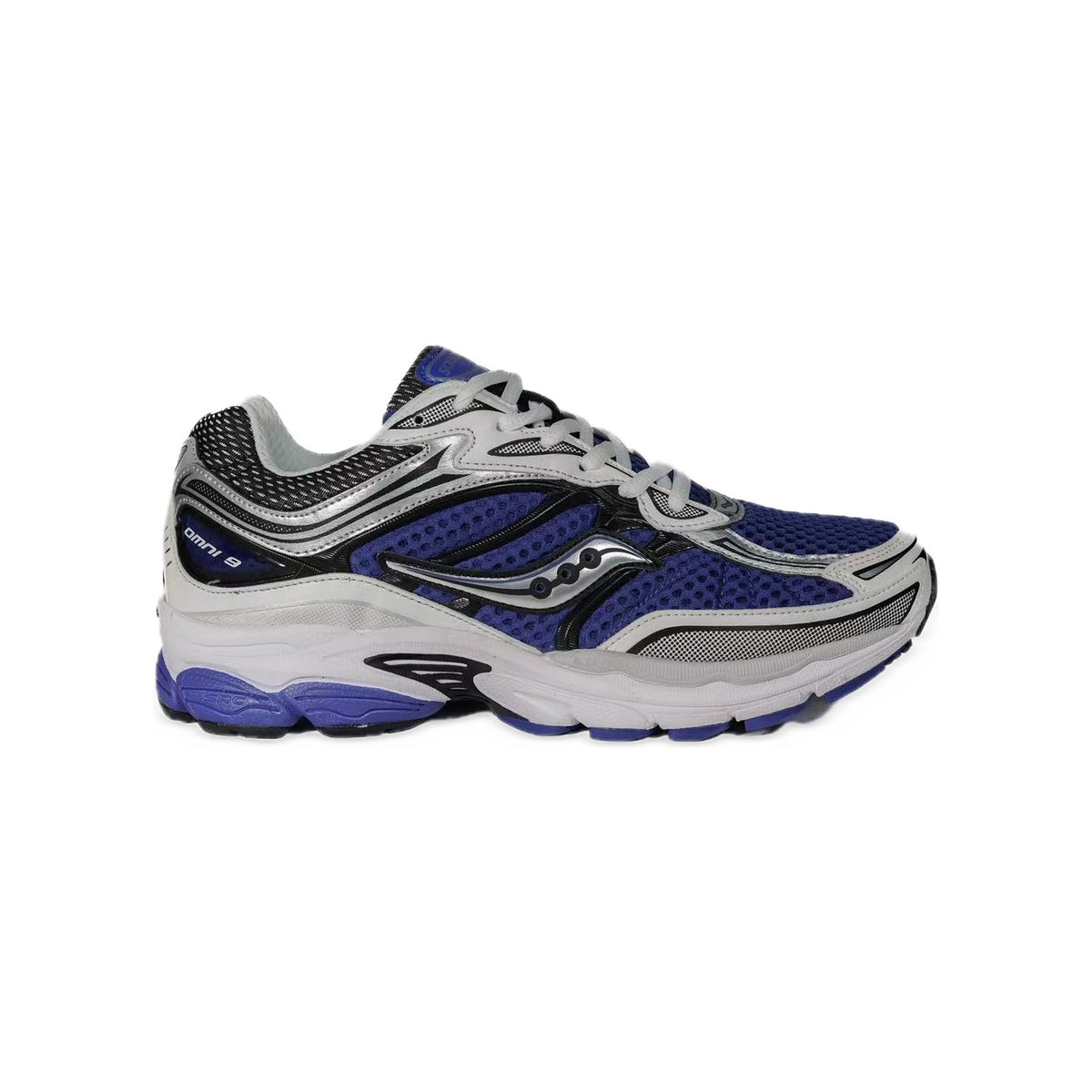 Saucony ProGrid Omni 9 Argent / Bleu Indigo – vue latérale